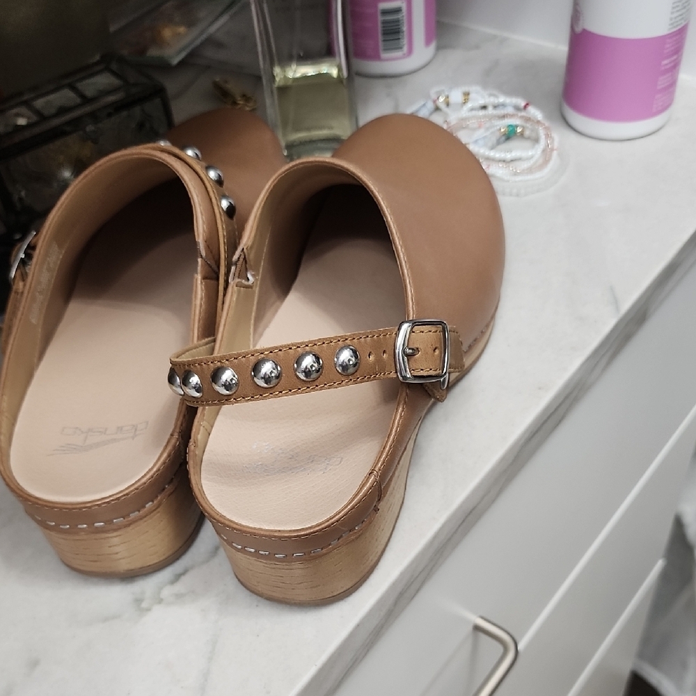 Brown Leather Clogs with Silver Studs